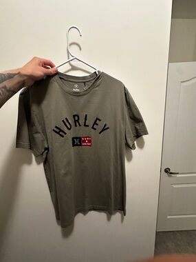 Hurley Olive Short-Sleeve Tee with Surf & Enjoy Chest Logo